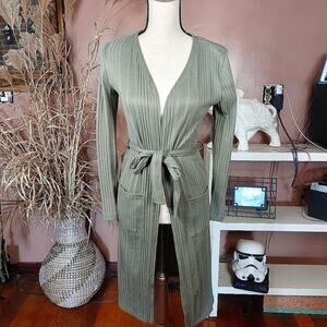 Streetwear Society Size Small Green Duster Open Cardigan Tie Layer Comfy Pockets